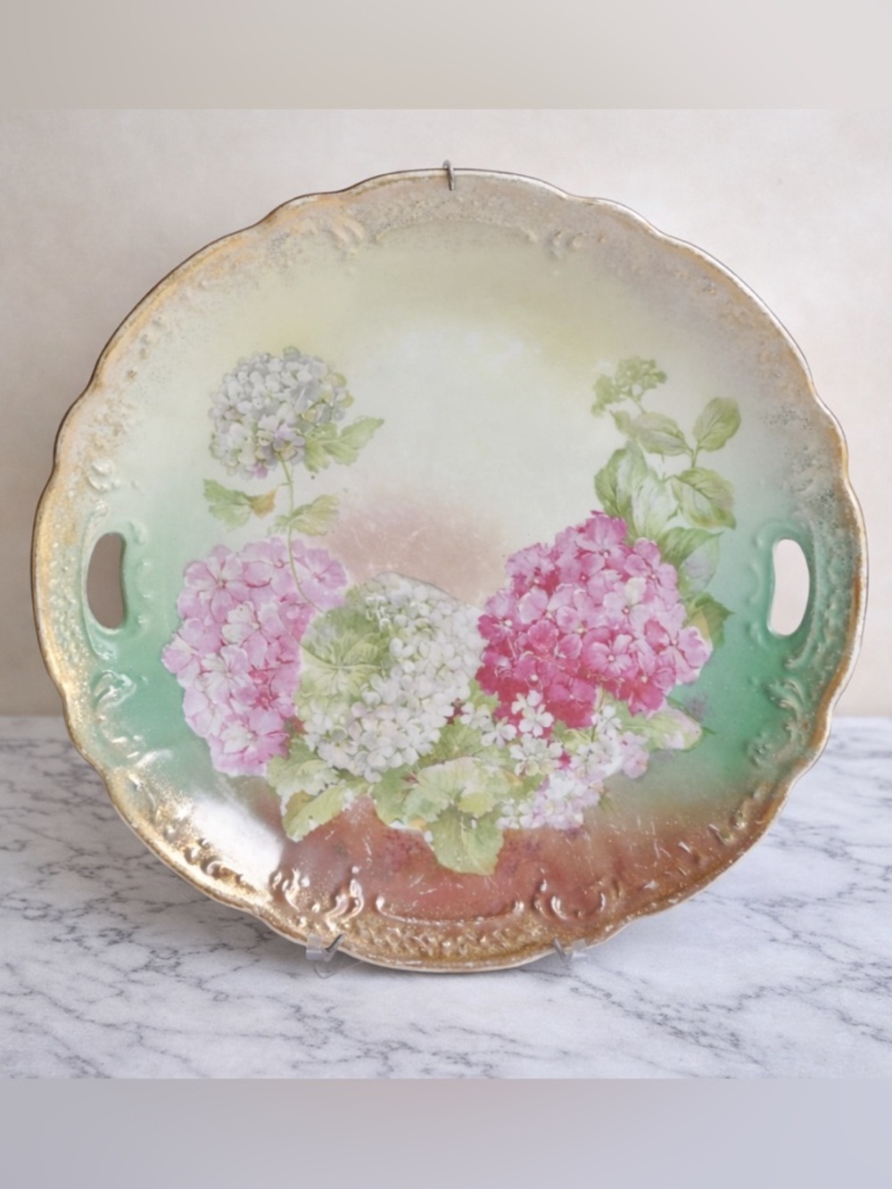 Vintage Hand-Painted Floral Porcelain Serving Tray